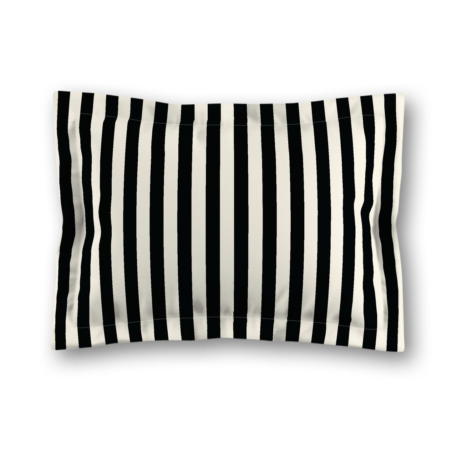 Pale Cream Microfiber Sham with Flange, Black Bars on Front, White Reverse Side, King (width x length) 22 x 38 inches / 56 x 97 cm