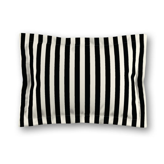 Pale Cream Microfiber Sham with Flange, Black Bars on Front, White Reverse Side, King (width x length) 22 x 38 inches / 56 x 97 cm