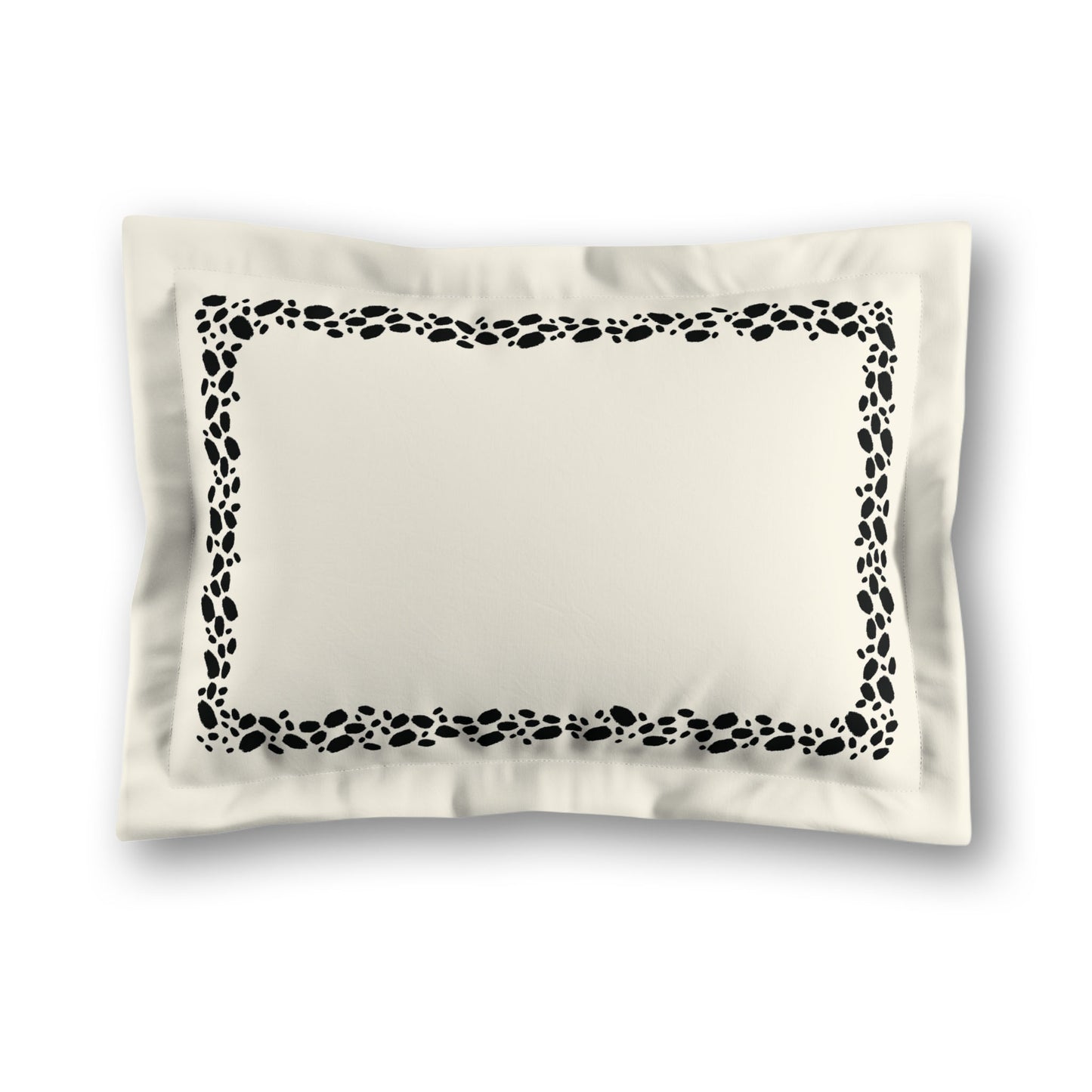 Pale Cream Microfiber Pillow Sham with Flange, Black Hand-painted Dab Motif Print, Classic Border, White Reverse Side, King (width x length) 22 x 38 inches / 56 x 97 cm