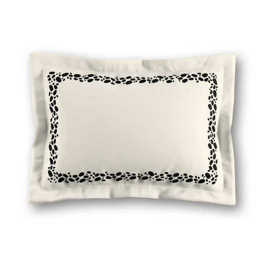 Pale Cream Microfiber Pillow Sham with Flange, Black Hand-painted Dab Motif Print, Classic Border, White Reverse Side, King (width x length) 22 x 38 inches / 56 x 97 cm