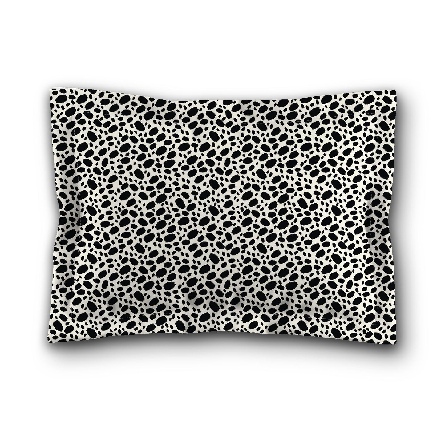 Pale Cream Microfiber Pillow Sham with Flange, Black Hand-painted Dab Motif Print, White Reverse Side, King (width x length) 22 x 38 inches / 56 x 97 cm