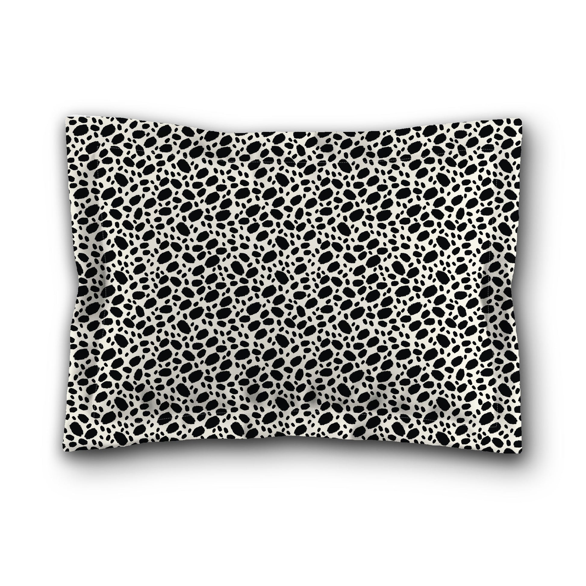 Pale Cream Microfiber Pillow Sham with Flange, Black Hand-painted Dab Motif Print, White Reverse Side, King (width x length) 22 x 38 inches / 56 x 97 cm