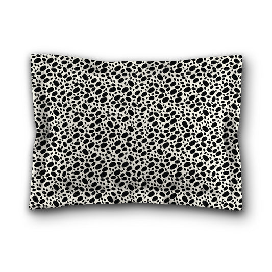Pale Cream Microfiber Pillow Sham with Flange, Black Hand-painted Dab Motif Print, White Reverse Side, King (width x length) 22 x 38 inches / 56 x 97 cm