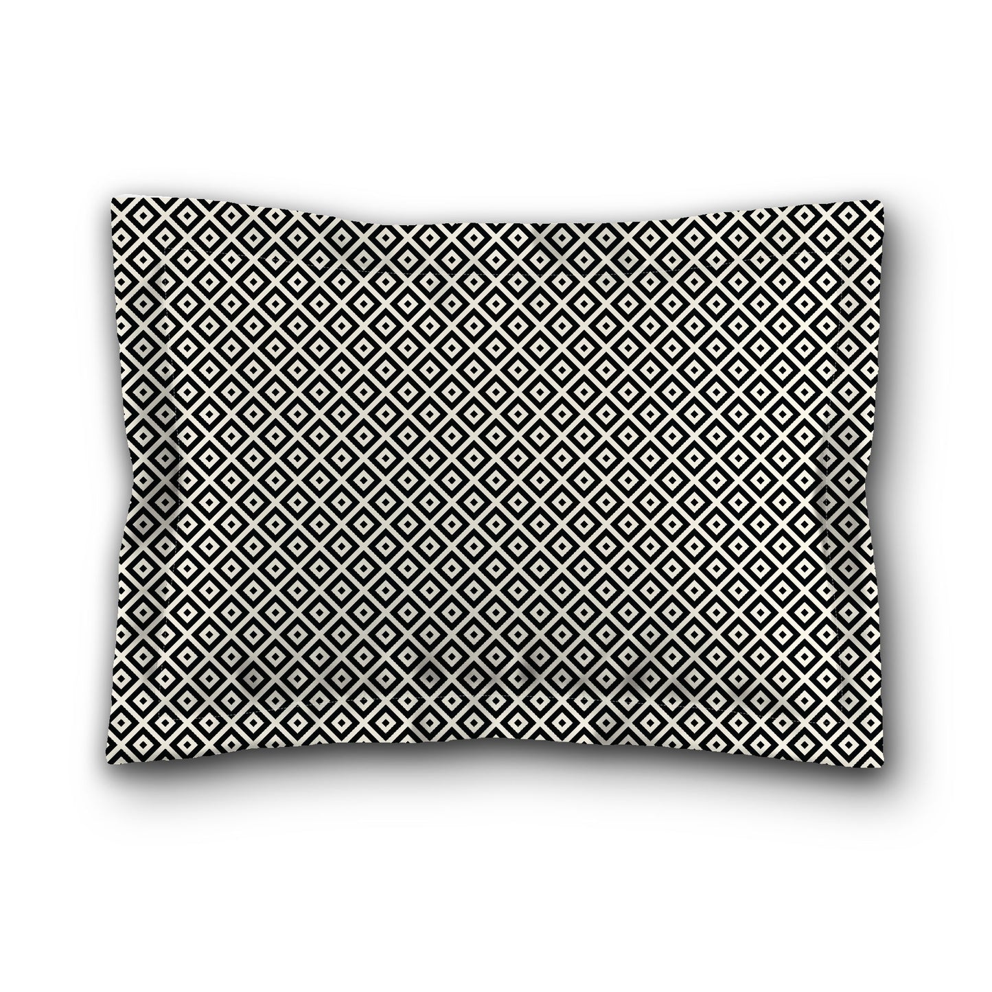 Pale Cream Microfiber Pillow Sham with Flange, Black Repeating Square Motif Print, White Reverse Side, King (width x length) 22 x 38 inches / 56 x 97 cm