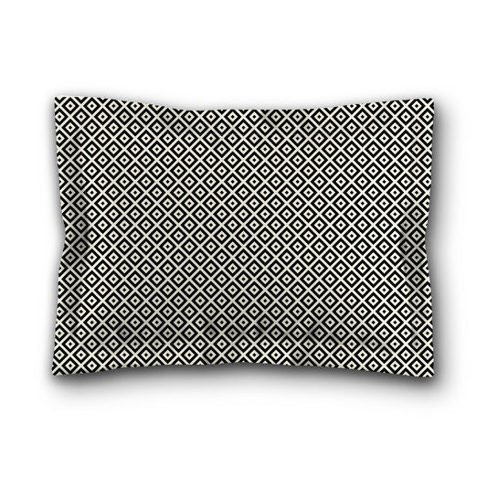 Pale Cream Microfiber Pillow Sham with Flange, Black Repeating Square Motif Print, White Reverse Side, King (width x length) 22 x 38 inches / 56 x 97 cm