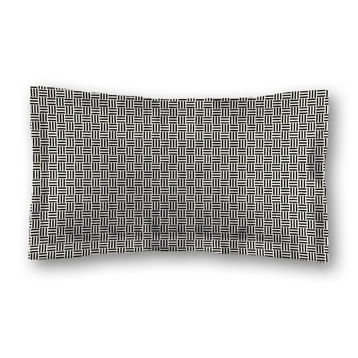 Pale Cream Microfiber Pillow Sham with Flange, Black Single Weave Motif Print, White Reverse Side, Standard (width x length) 22 x 30 inches / 56 x 76 cm