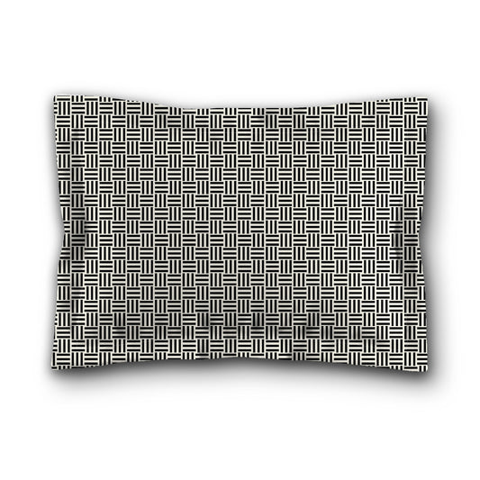 Pale Cream Microfiber Pillow Sham with Flange, Black Single Weave Motif Print, White Reverse Side, King (width x length) 22 x 38 inches / 56 x 97 cm