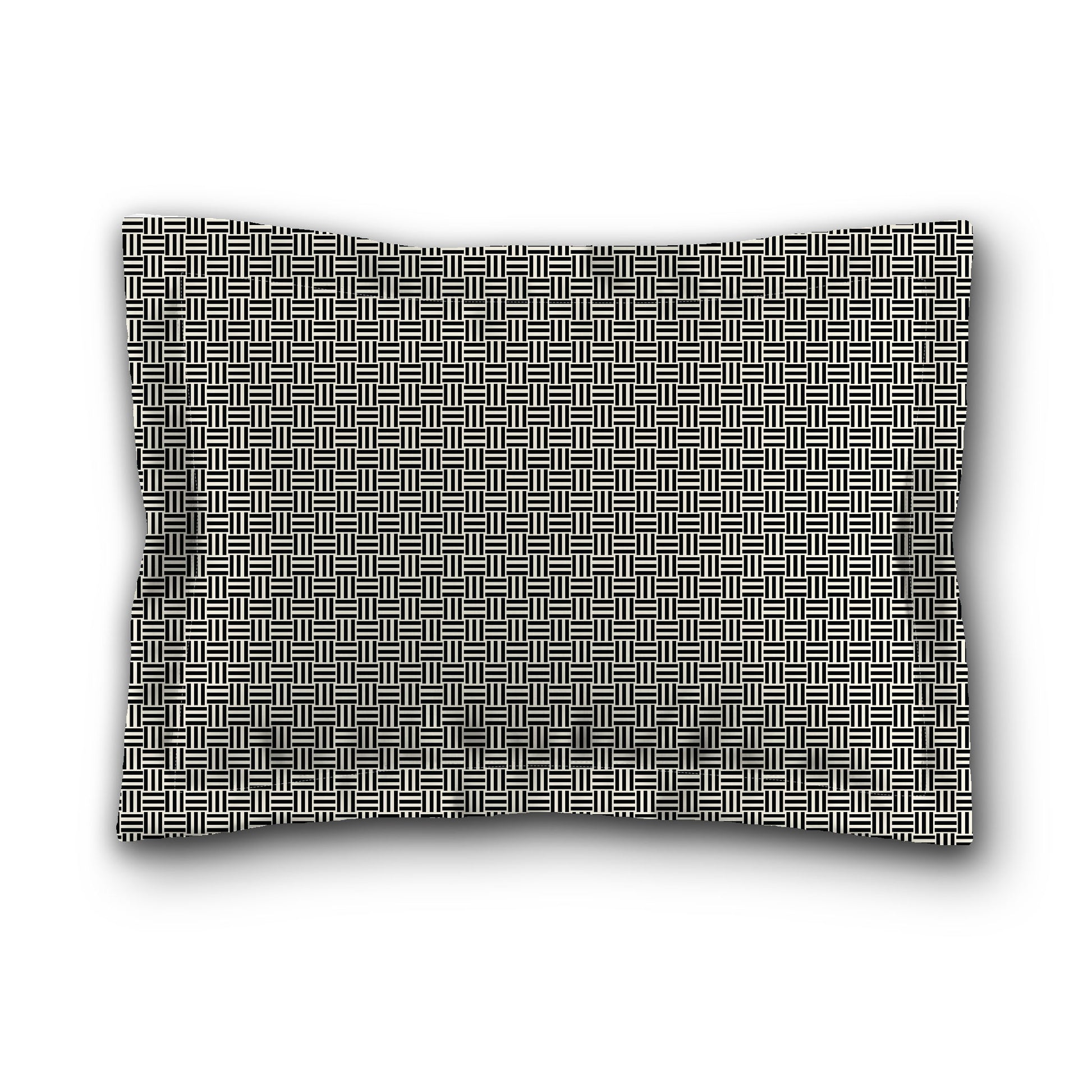 Pale Cream Microfiber Pillow Sham with Flange, Black Double Weave Motif Print, White Reverse Side, King (width x length) 22 x 38 inches / 56 x 97 cm