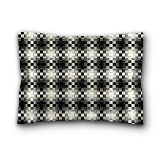 Pale Cream Microfiber Pillow Sham with Flange, Black Double Weave Motif Print, White Reverse Side, King (width x length) 22 x 38 inches / 56 x 97 cm