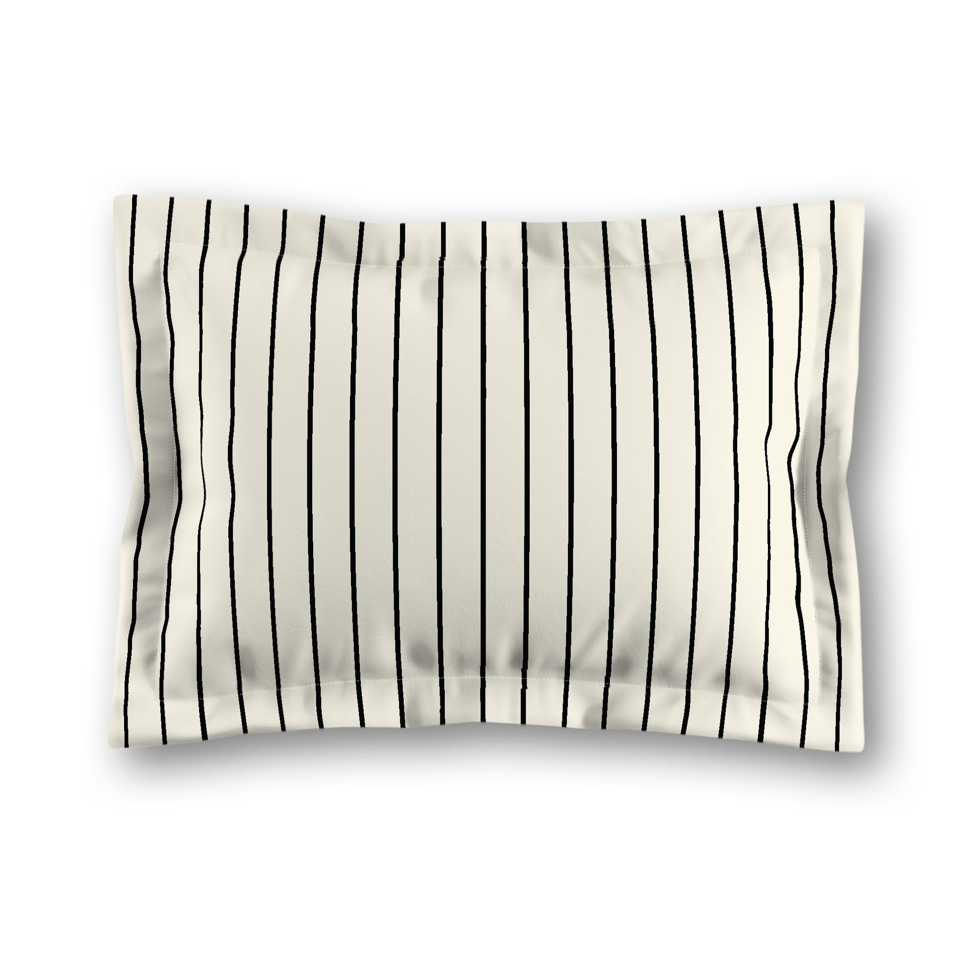 Pale Cream Microfiber Sham with Flange, Black Stripes on Front, White Reverse Side, King (width x length) 22 x 38 inches / 56 x 97 cm