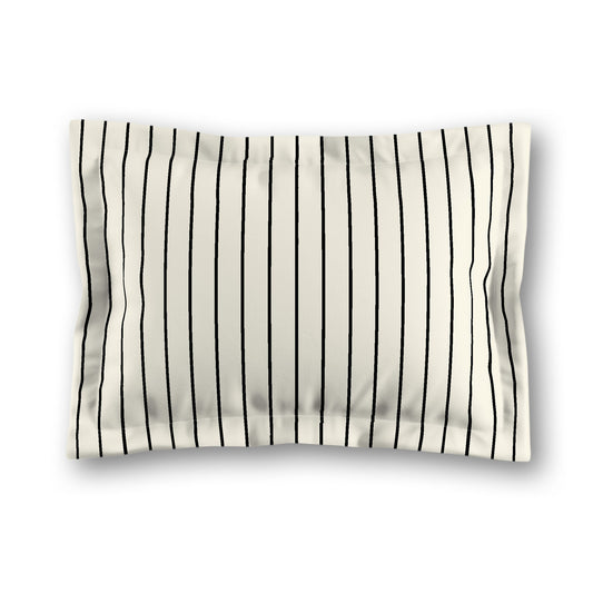 Pale Cream Microfiber Sham with Flange, Black Stripes on Front, White Reverse Side, King (width x length) 22 x 38 inches / 56 x 97 cm