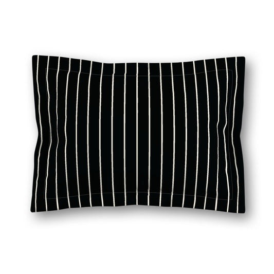 Black Microfiber Sham with Flange, Pale Cream Stripes on Front, White Reverse Side, King (width x length) 22 x 38 inches / 56 x 97 cm