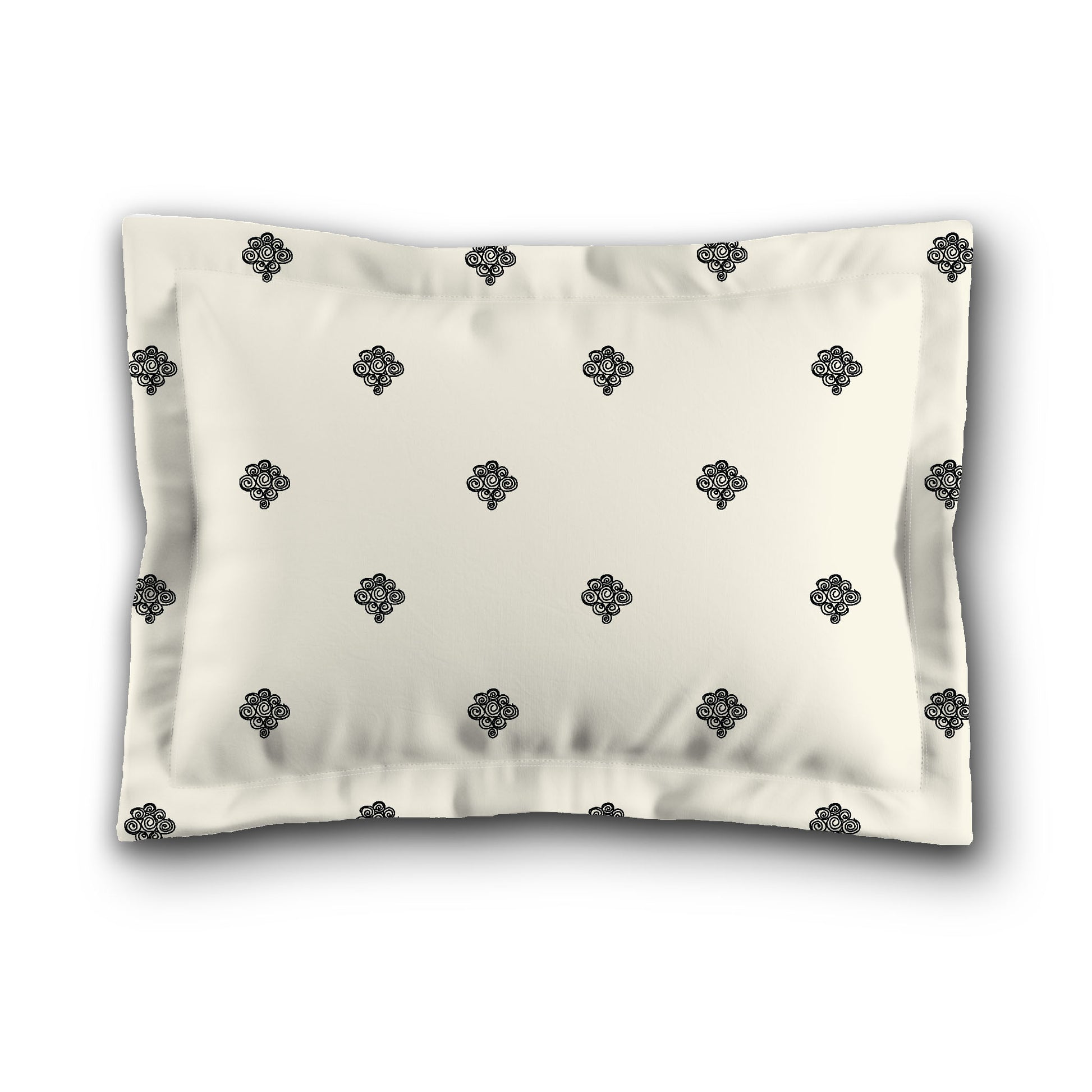 Pale Cream Microfiber Pillow Sham with Flange, Black Hand-painted Swizzle Motif Print, White Reverse Side, King (width x length) 22 x 38 inches / 56 x 97 cm