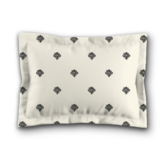 Pale Cream Microfiber Pillow Sham with Flange, Black Hand-painted Swizzle Motif Print, White Reverse Side, King (width x length) 22 x 38 inches / 56 x 97 cm