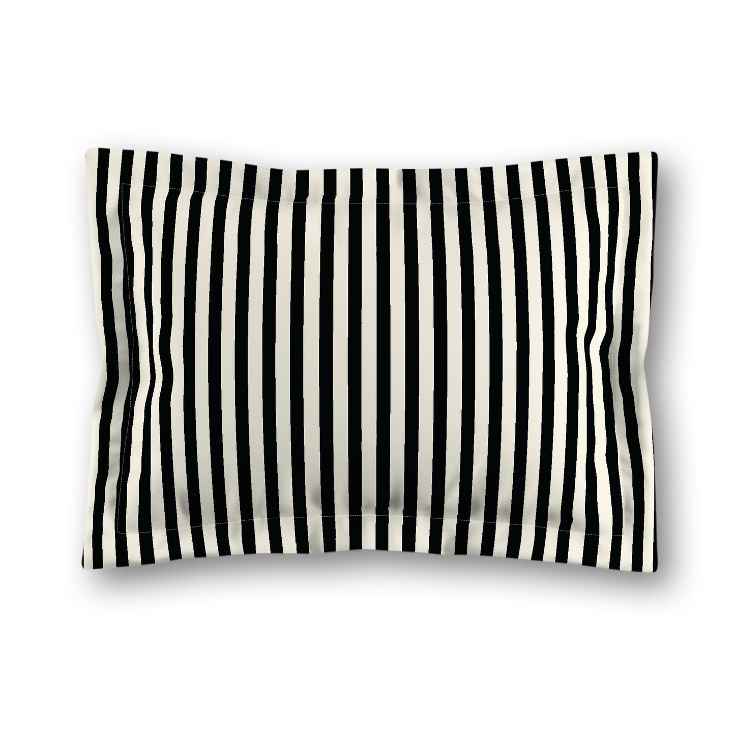 Pale Cream Microfiber Sham with Flange, Thin Black Bars on Front, White Reverse Side, King (width x length) 22 x 38 inches / 56 x 97 cm