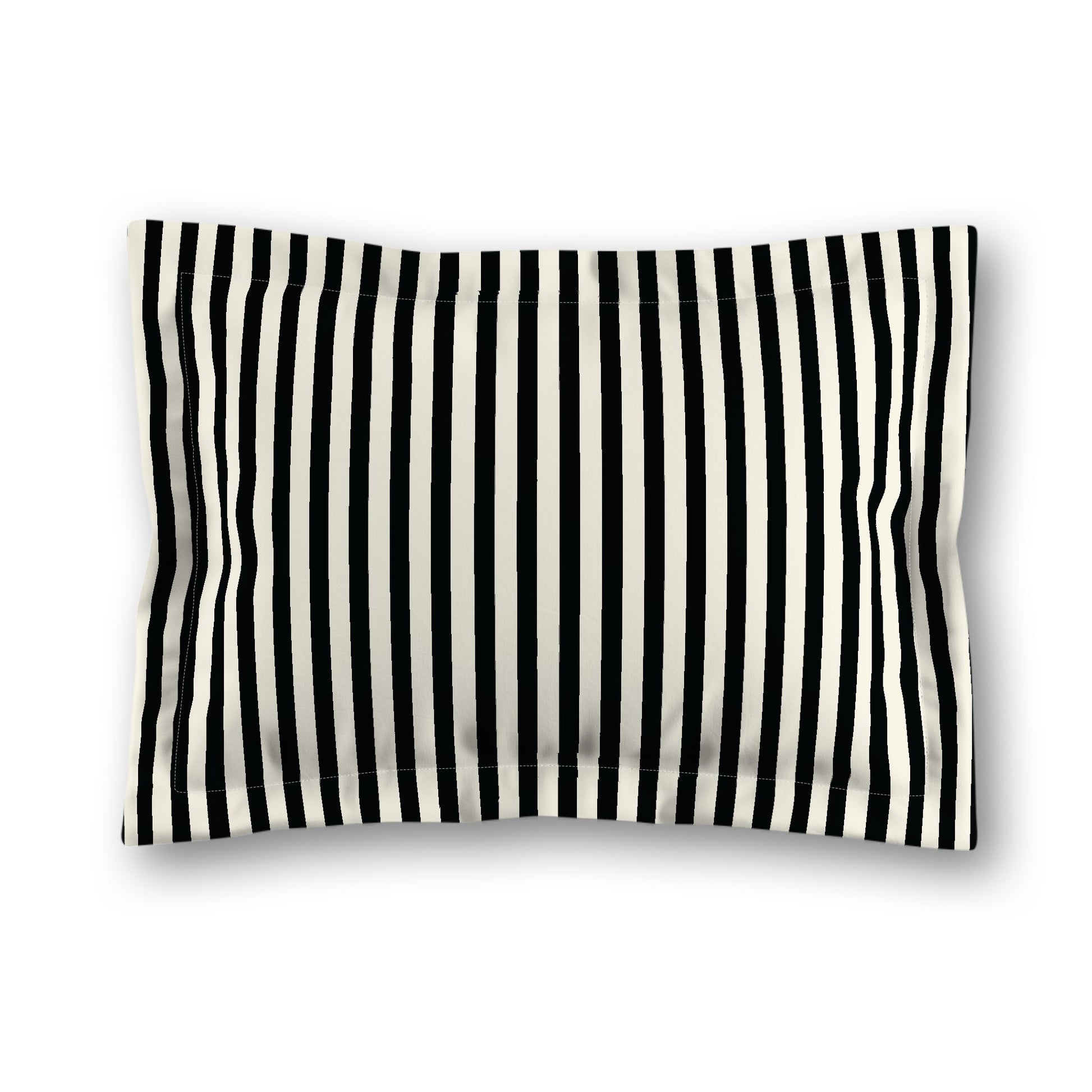 Pale Cream Microfiber Sham with Flange, Thin Black Bars on Front, White Reverse Side, King (width x length) 22 x 38 inches / 56 x 97 cm