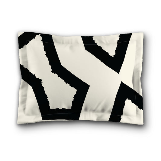 Pale Cream Microfiber Sham with Flange, Bold Black Graphic on Front, White Reverse Side, King (width x length) 22 x 38 inches / 56 x 97 cm