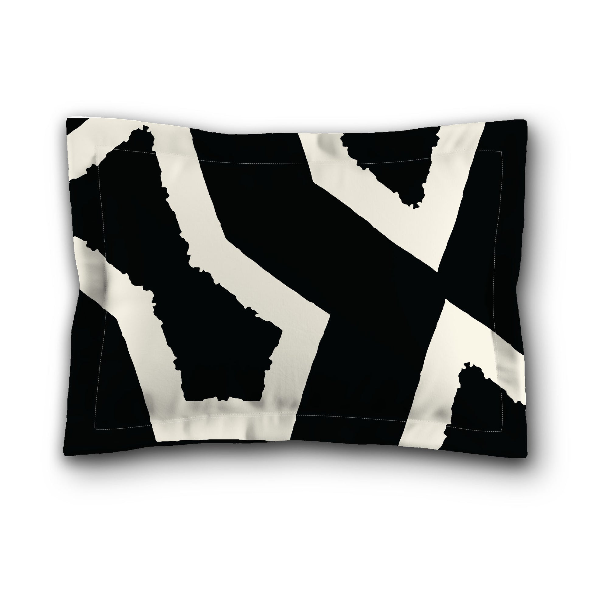 Black Microfiber Pillow Sham with Flange, Bold Pale Cream Graphic on Front, White Reverse Side, King (width x length) 22 x 38 inches / 56 x 97 cm