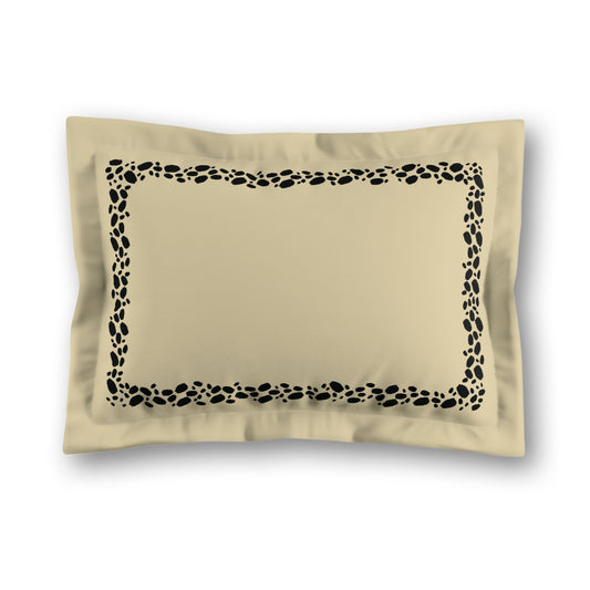Desert Sand Microfiber Pillow Sham with Flange, Black Hand-painted Dab Motif Print, Classic Border, Desert Sand Reverse Side, King (width x length) 22 x 38 inches / 56 x 97 cm