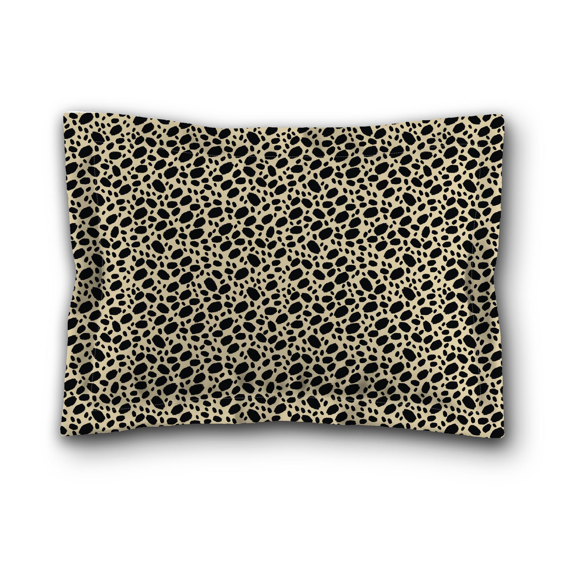 Desert Sand Microfiber Pillow Sham with Flange, Black Hand-painted Dab Motif Print, Desert Sand Reverse Side, King (width x length) 22 x 38 inches / 56 x 97 cm