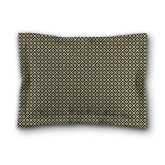 Desert Sand Microfiber Pillow Sham with Flange, Black Repeating Square Motif Print, Desert Sand Reverse Side, King (width x length) 22 x 38 inches / 56 x 97 cm