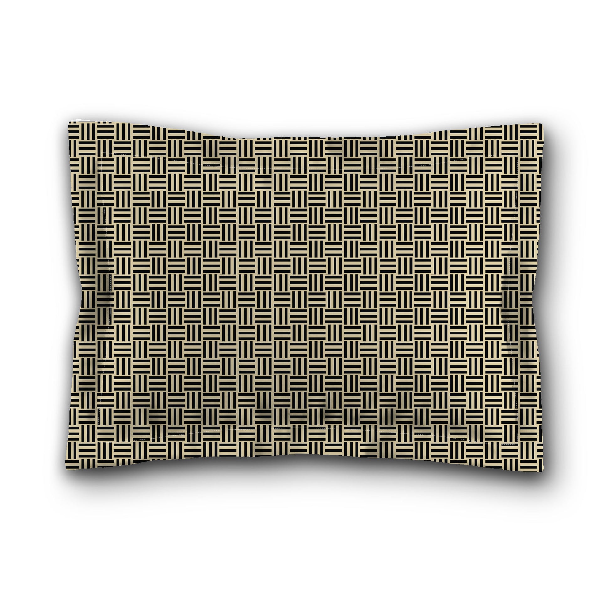 Desert Sand Microfiber Pillow Sham with Flange, Black Single Weave Motif Print, Desert Sand Reverse Side, King (width x length) 22 x 38 inches / 56 x 97 cm