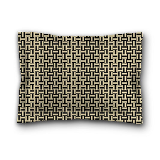 Desert Sand Microfiber Pillow Sham with Flange, Black Single Weave Motif Print, Desert Sand Reverse Side, King (width x length) 22 x 38 inches / 56 x 97 cm