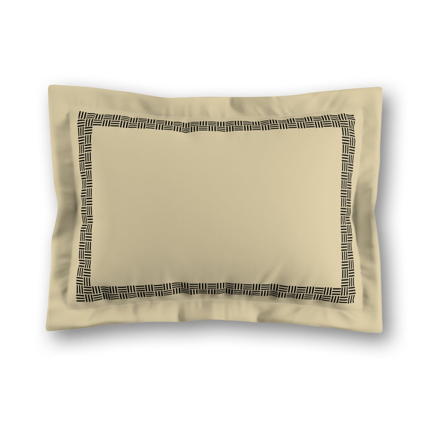 Desert Sand Microfiber Pillow Sham with Flange, Black Double Weave Motif Print, Classic Border, Desert Sand Reverse Side, King (width x length) 22 x 38 inches / 56 x 97 cm