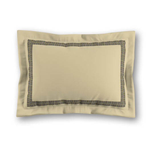 Desert Sand Microfiber Pillow Sham with Flange, Black Double Weave Motif Print, Classic Border, Desert Sand Reverse Side, King (width x length) 22 x 38 inches / 56 x 97 cm