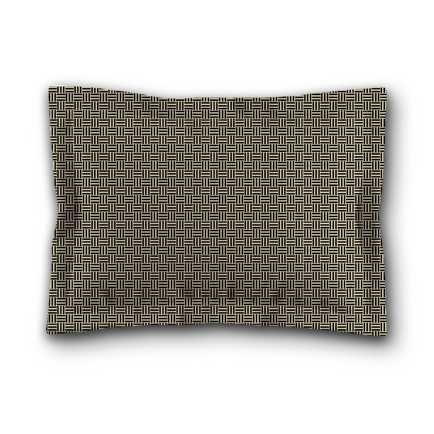 Desert Sand Microfiber Pillow Sham with Flange, Black Double Weave Motif Print, Desert Sand Reverse Side, King (width x length) 22 x 38 inches / 56 x 97 cm