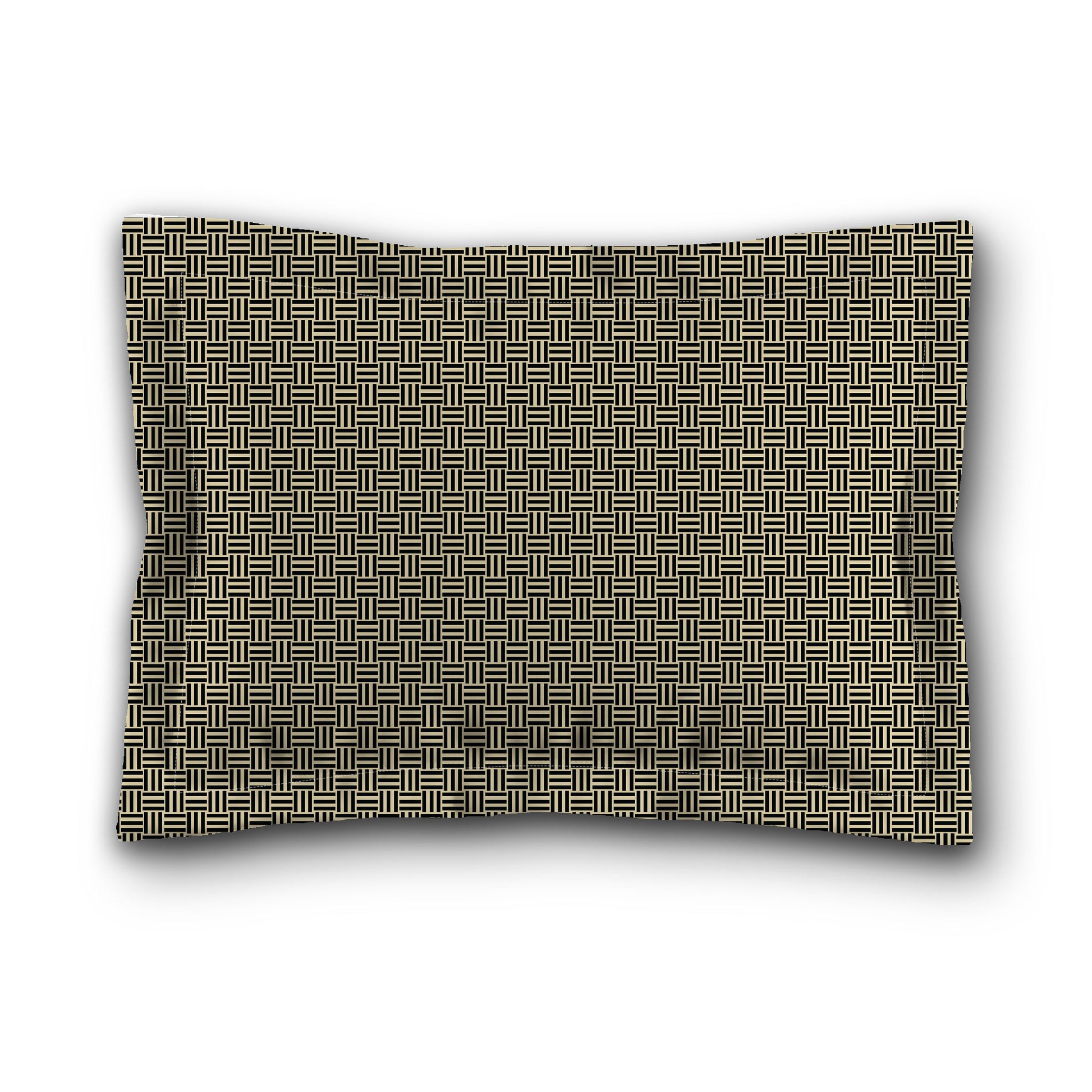Desert Sand Microfiber Pillow Sham with Flange, Black Double Weave Motif Print, Desert Sand Reverse Side, King (width x length) 22 x 38 inches / 56 x 97 cm