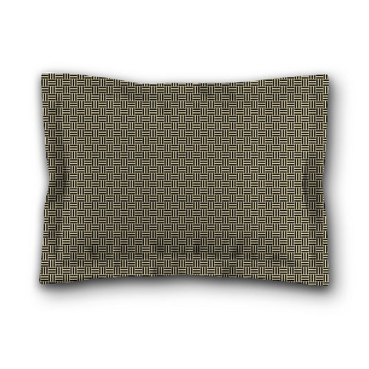 Desert Sand Microfiber Pillow Sham with Flange, Black Double Weave Motif Print, Desert Sand Reverse Side, King (width x length) 22 x 38 inches / 56 x 97 cm