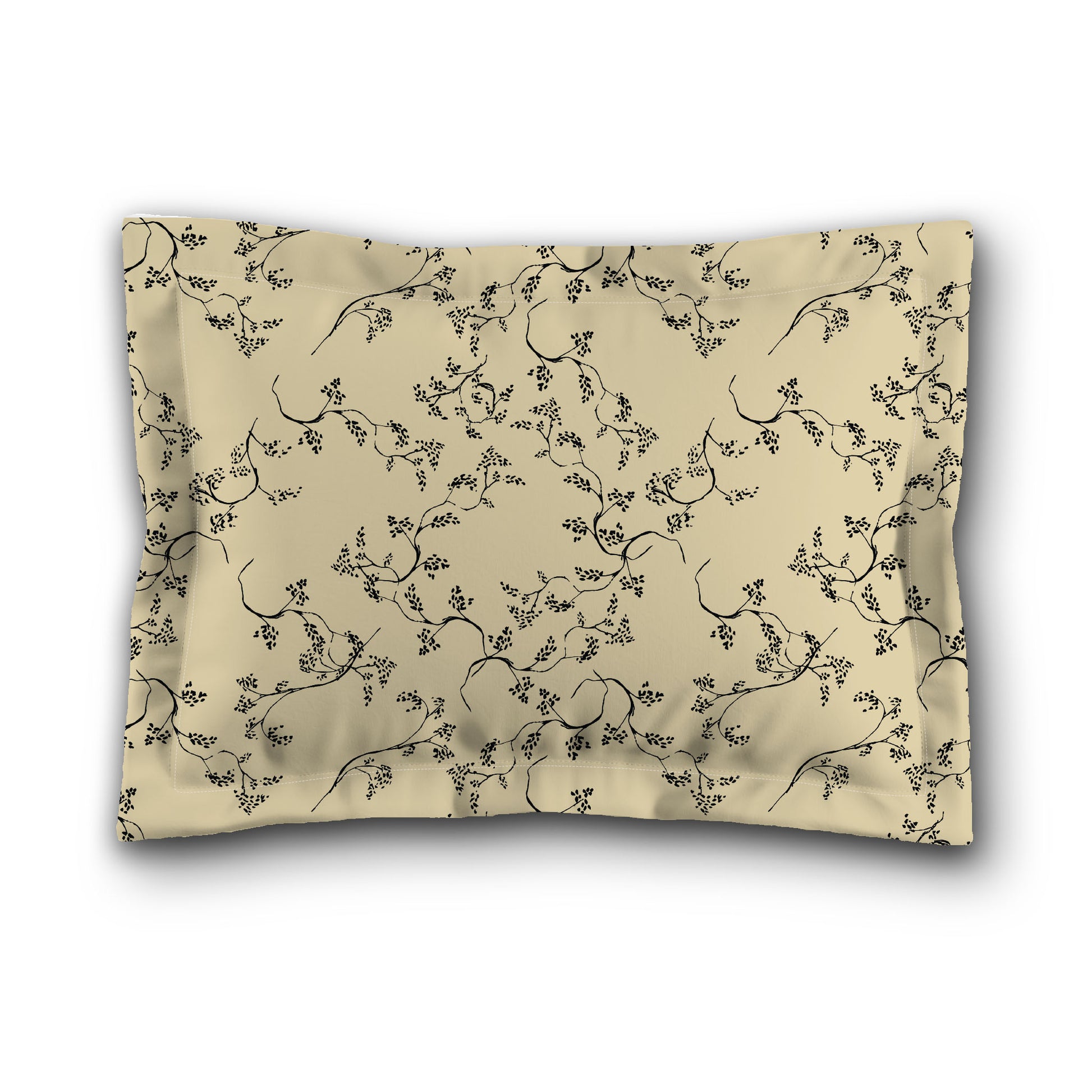 Desert Sand Microfiber Pillow Sham with Flange, Black Hand-painted Vine Print, Desert Sand Reverse Side, King (width x length) 22 x 38 inches / 56 x 97 cm
