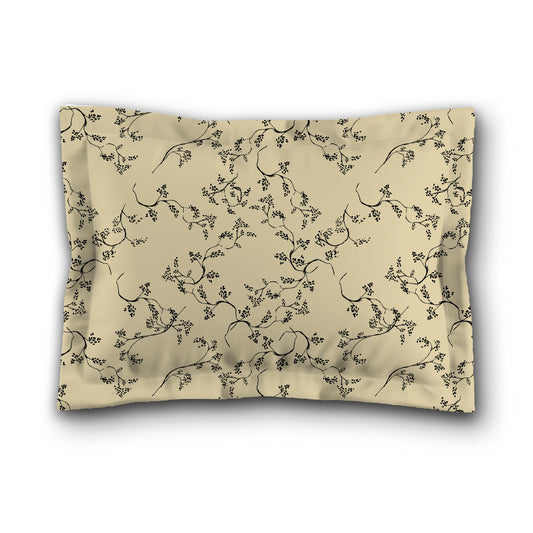 Desert Sand Microfiber Pillow Sham with Flange, Black Hand-painted Vine Print, Desert Sand Reverse Side, King (width x length) 22 x 38 inches / 56 x 97 cm