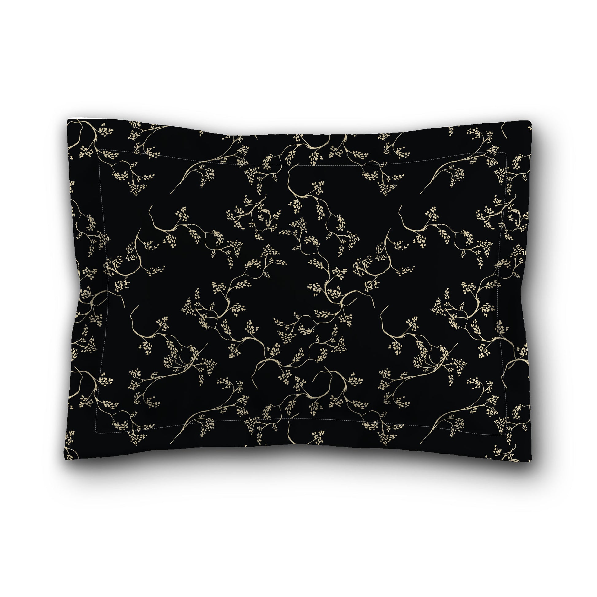 Black Microfiber Pillow Sham with Flange, Desert Sand Hand-painted Vine Print, Desert Sand Reverse Side, King (width x length) 22 x 38 inches / 56 x 97 cm