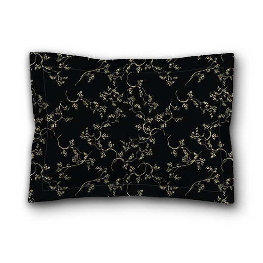 Black Microfiber Pillow Sham with Flange, Desert Sand Hand-painted Vine Print, Desert Sand Reverse Side, King (width x length) 22 x 38 inches / 56 x 97 cm