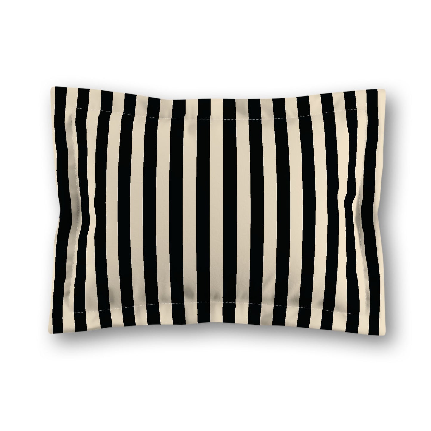 Beige Microfiber Sham with Flange, Black Bars on Front, White Reverse Side, King (width x length) 22 x 38 inches / 56 x 97 cm