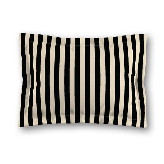 Beige Microfiber Sham with Flange, Black Bars on Front, White Reverse Side, King (width x length) 22 x 38 inches / 56 x 97 cm