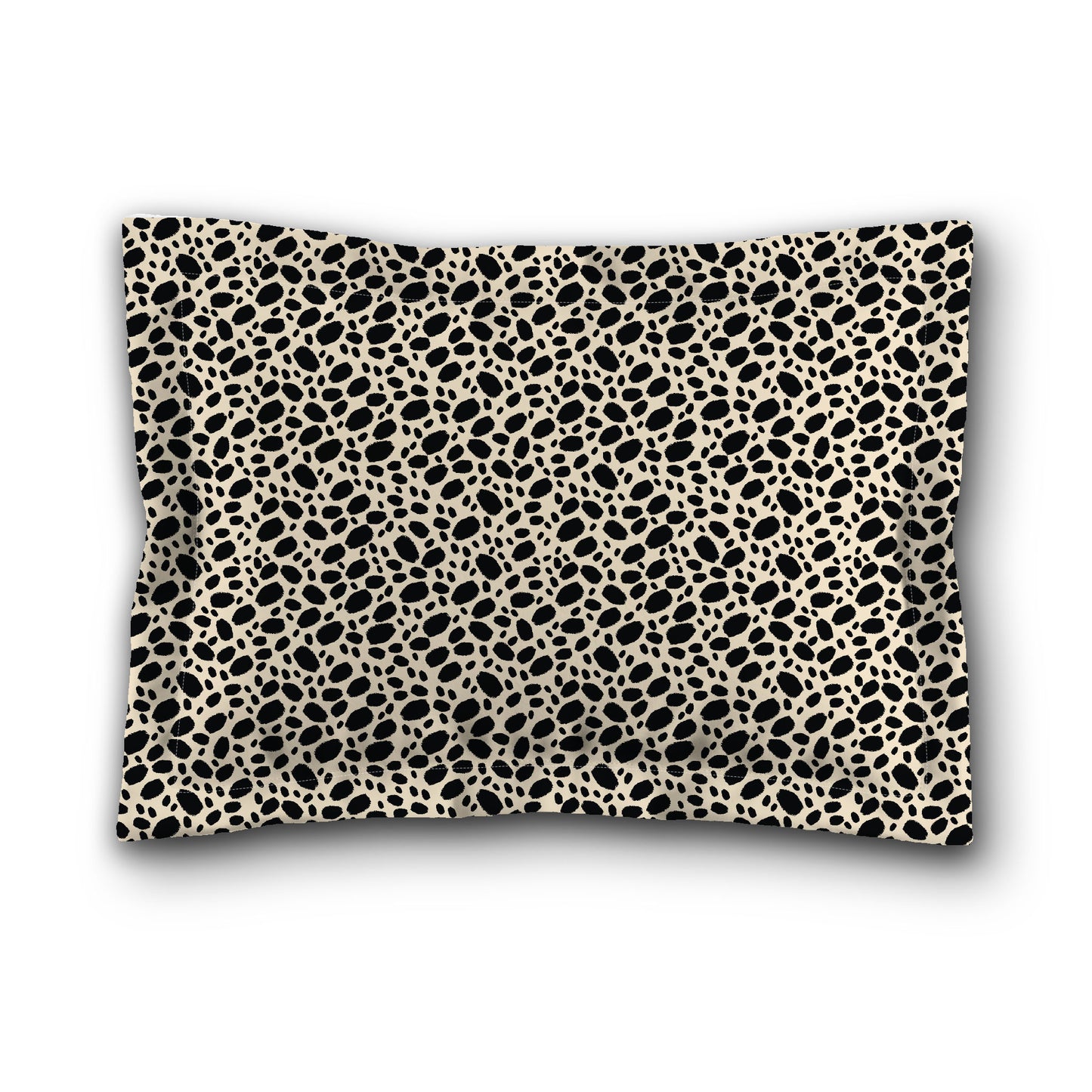Beige Microfiber Pillow Sham with Flange, Black Hand-painted Dab Motif Print, White Reverse Side, King (width x length) 22 x 38 inches / 56 x 97 cm