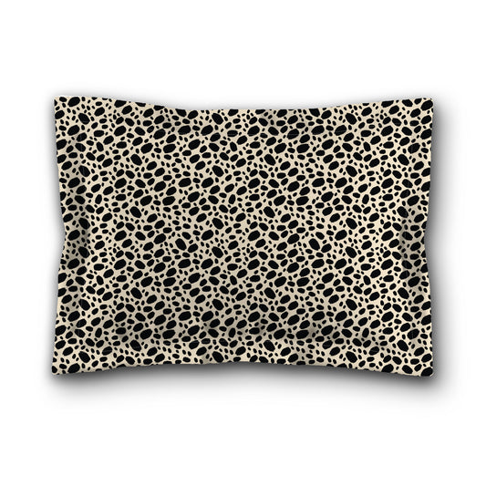 Beige Microfiber Pillow Sham with Flange, Black Hand-painted Dab Motif Print, White Reverse Side, King (width x length) 22 x 38 inches / 56 x 97 cm