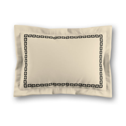 Beige Microfiber Pillow Sham with Flange, Black Repeating Square Motif Print, Classic Border, White Reverse Side, King (width x length) 22 x 38 inches / 56 x 97 cm