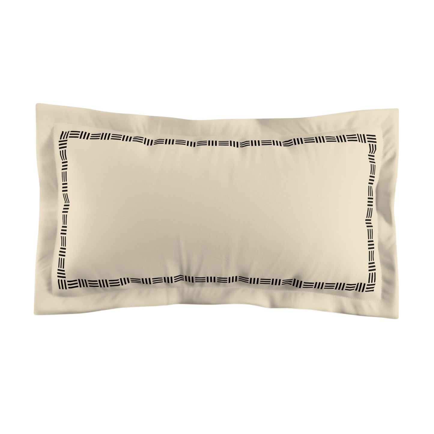 Beige Microfiber Pillow Sham with Flange, Black Single Weave Motif Print, Classic Border, White Reverse Side, Standard (width x length) 22 x 30 inches / 56 x 76 cm