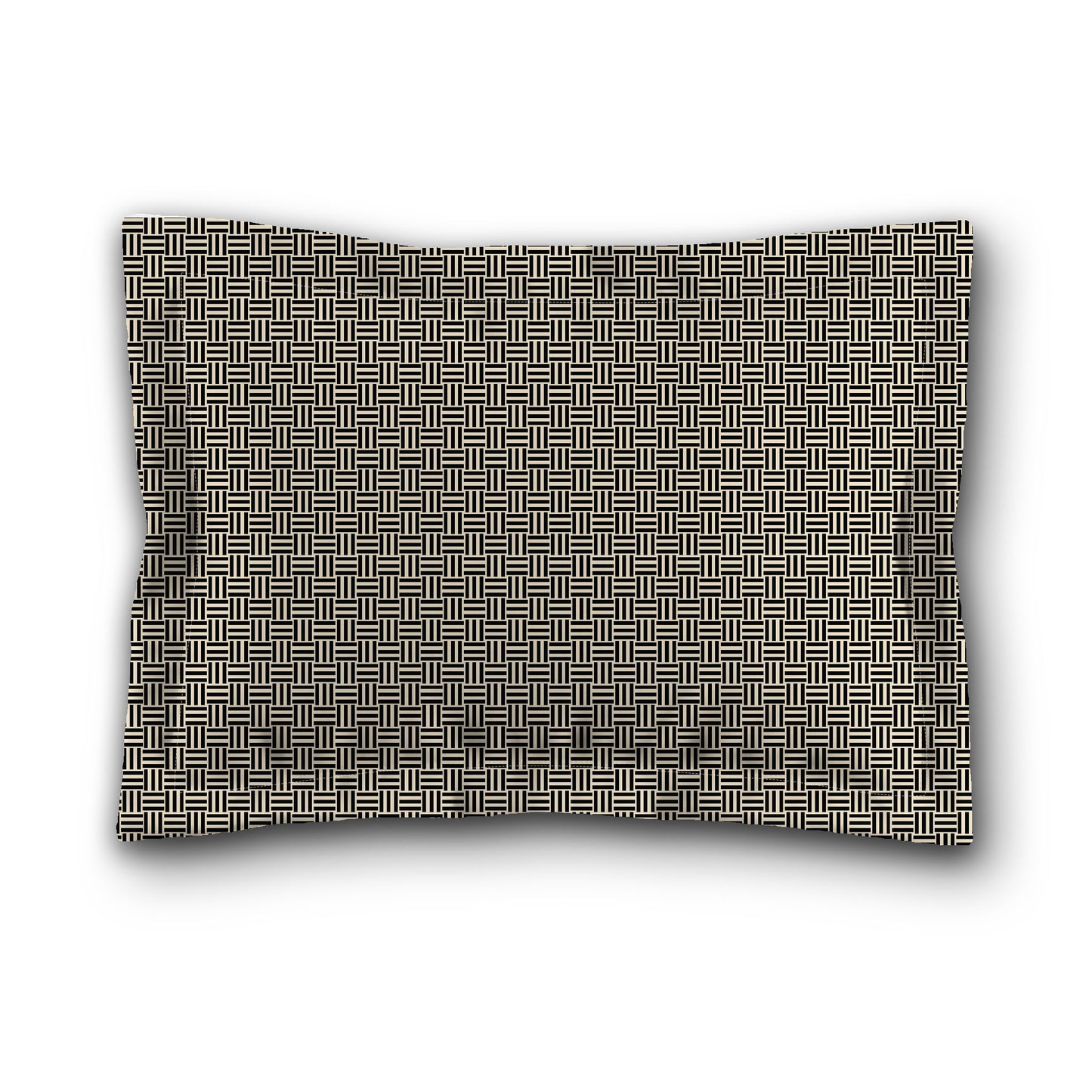 Beige Microfiber Pillow Sham with Flange, Black Double Weave Motif Print, White Reverse Side, King (width x length) 22 x 38 inches / 56 x 97 cm