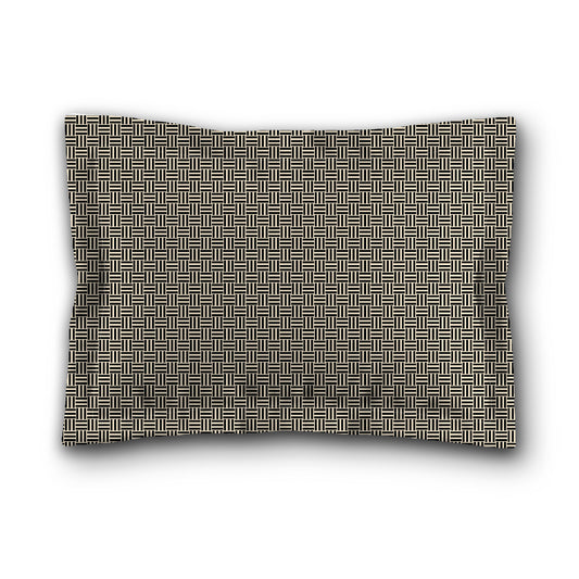 Beige Microfiber Pillow Sham with Flange, Black Double Weave Motif Print, White Reverse Side, King (width x length) 22 x 38 inches / 56 x 97 cm