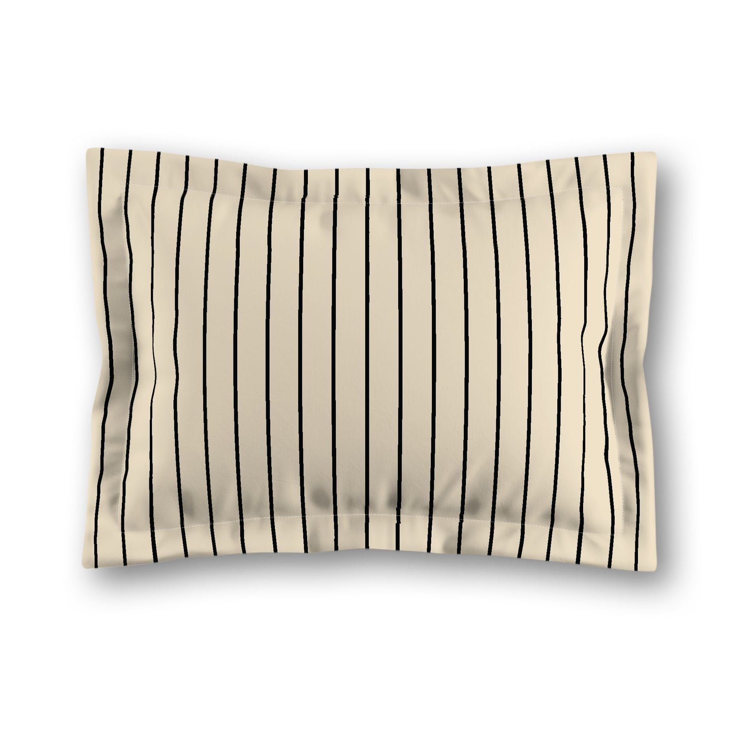 Beige Microfiber Sham with Flange, Black Stripes on Front, White Reverse Side, King (width x length) 22 x 38 inches / 56 x 97 cm