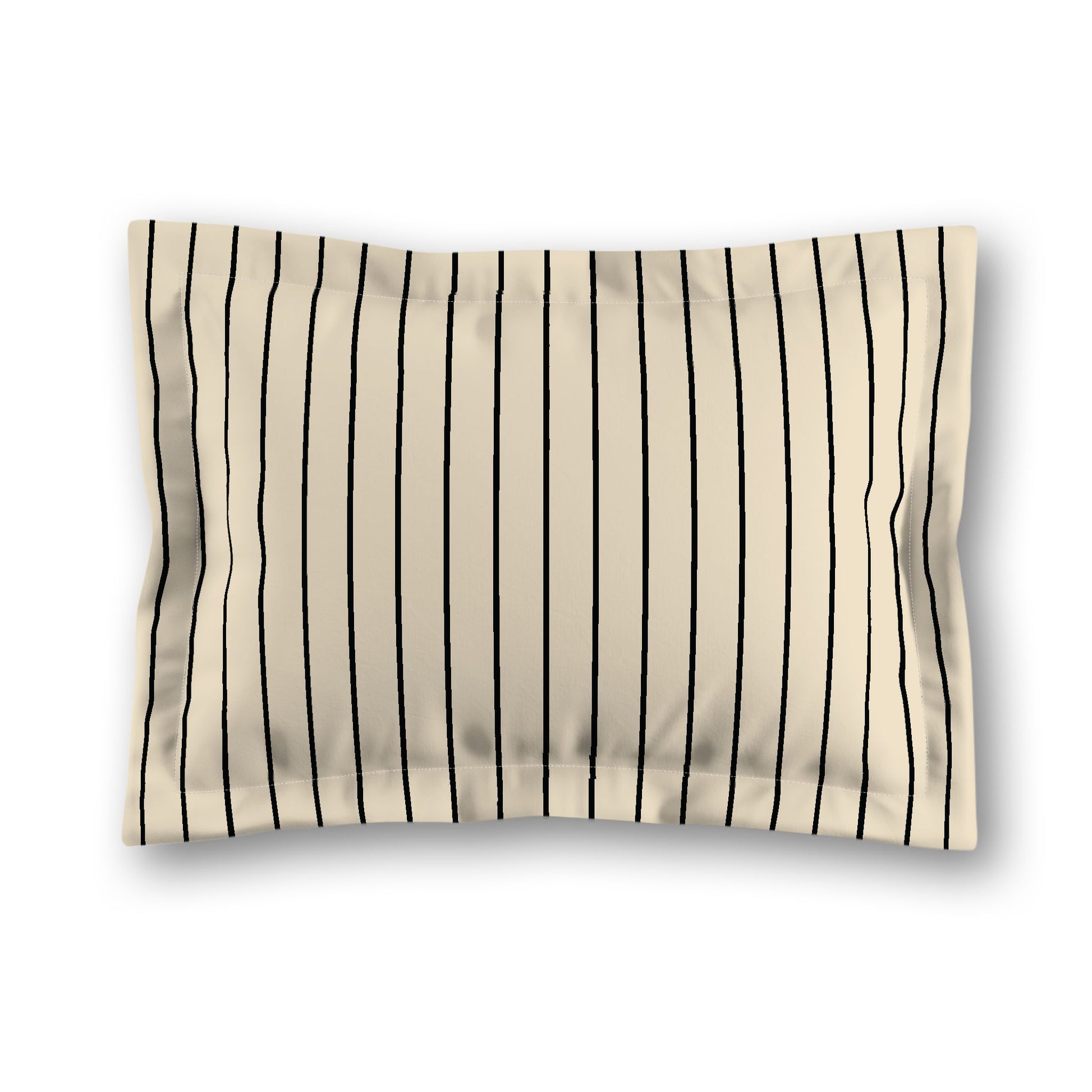 Beige Microfiber Sham with Flange, Black Stripes on Front, White Reverse Side, King (width x length) 22 x 38 inches / 56 x 97 cm