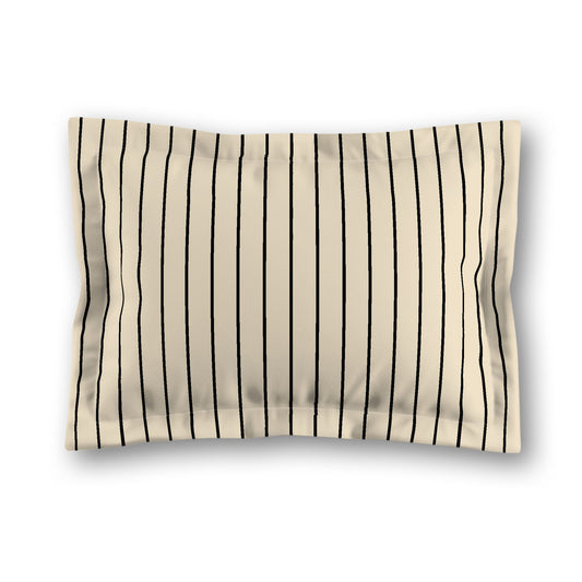 Beige Microfiber Sham with Flange, Black Stripes on Front, White Reverse Side, King (width x length) 22 x 38 inches / 56 x 97 cm