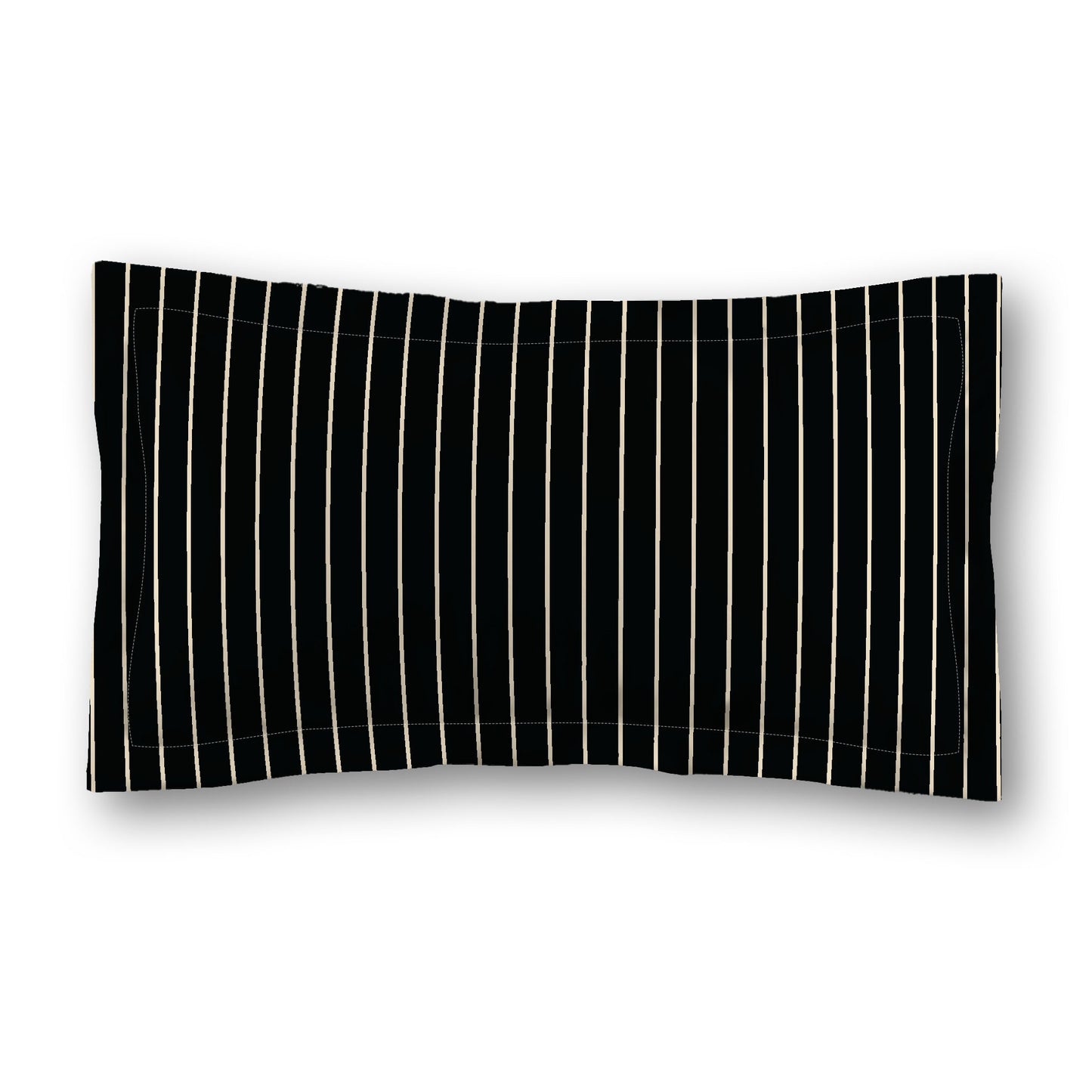 Black Microfiber Sham with Flange, Beige Stripes on Front, White Reverse Side, Standard (width x length) 22 x 30 inches / 56 x 76 cm