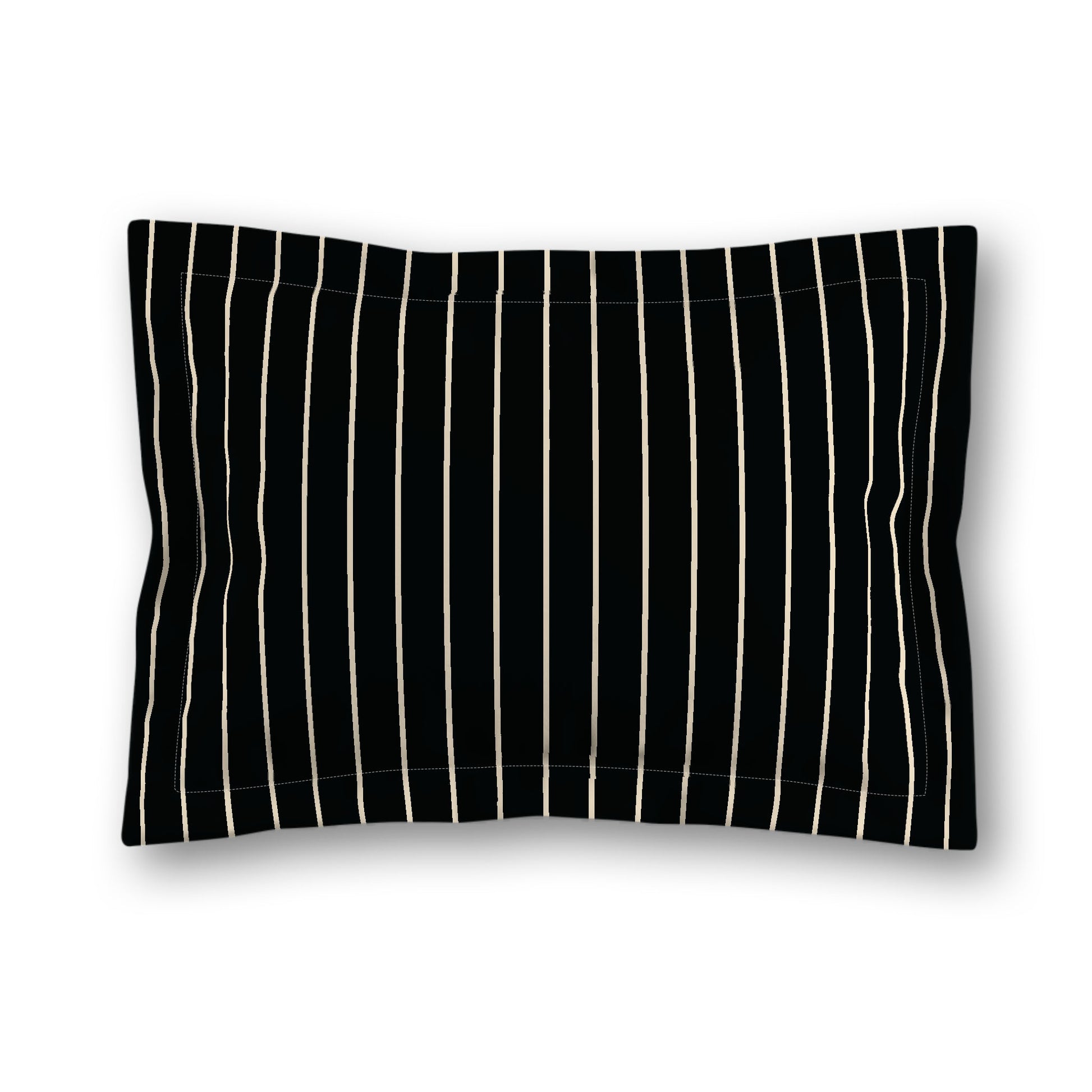 Black Microfiber Sham with Flange, Beige Stripes on Front, White Reverse Side, King (width x length) 22 x 38 inches / 56 x 97 cm