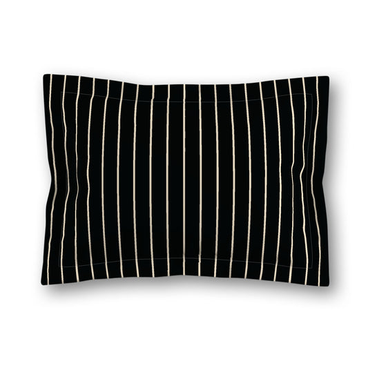 Black Microfiber Sham with Flange, Beige Stripes on Front, White Reverse Side, King (width x length) 22 x 38 inches / 56 x 97 cm